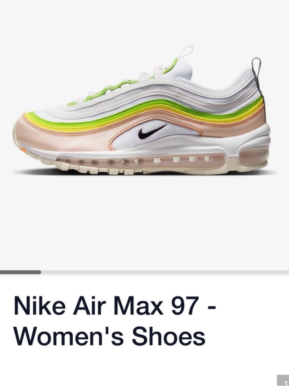 NIKE WOMENS AIR MAX 97 (WHITE/BLACK/PEARL PINK/ACTION GREEN)